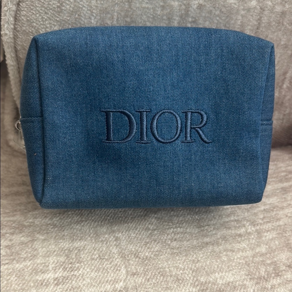 Dior Blue Makeup Bag Denim Embossed